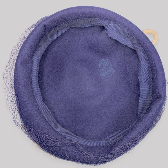 Vintage Blue Virgin Wool Felt Embroidered Beret Tam Cap Hat WWII main image 9